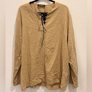 Incerun Beige Lace-Up Top